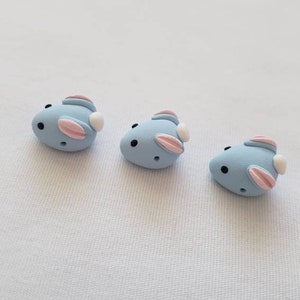 Bunny Rabbit Beads/ Set Of Three 15mm Polymer Clay Blue Bunnies/ Handmade/ Jewelry Supplies/ Easter Beads/ Animal Beads/ Crafts/ Beading image 4