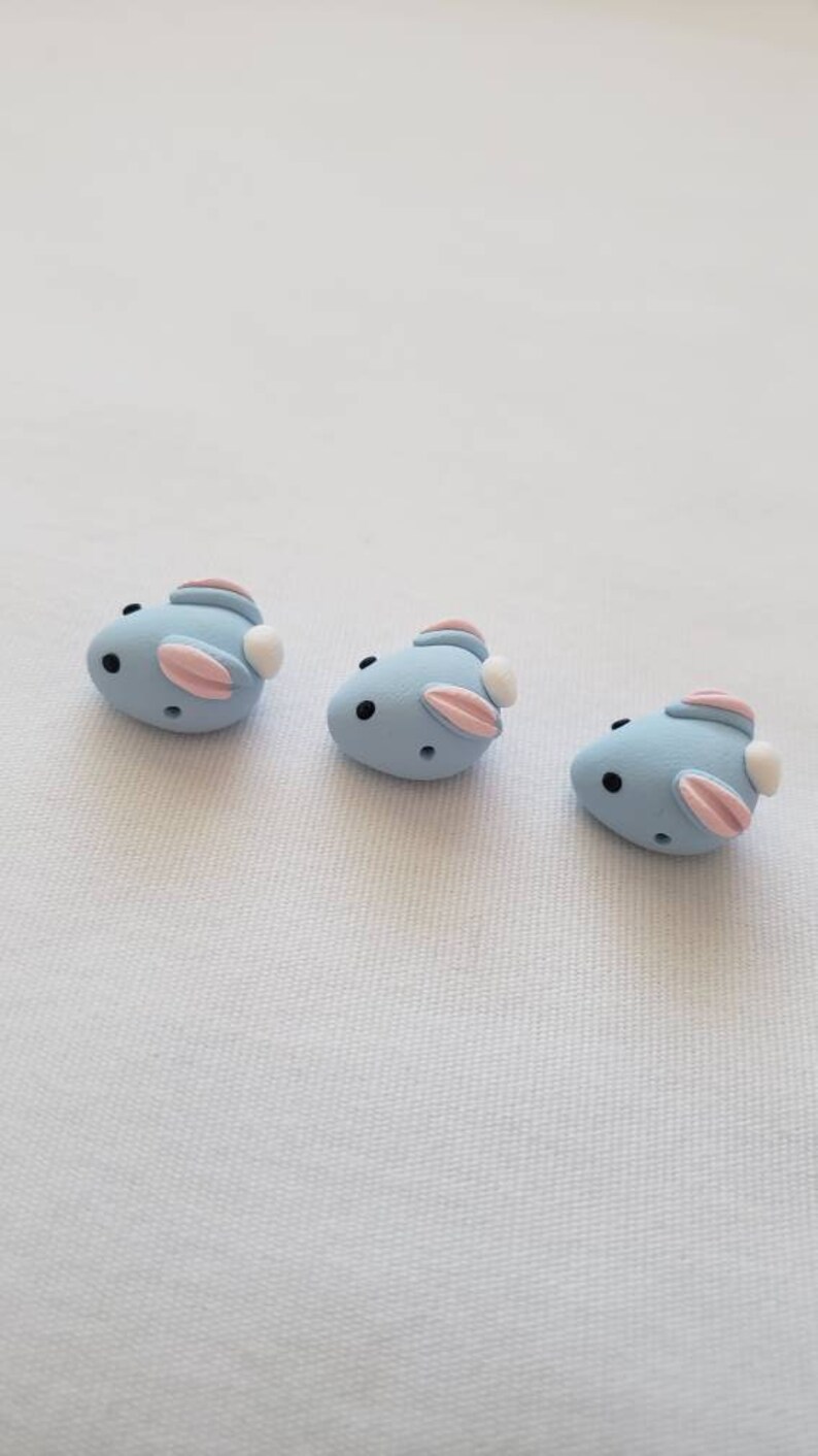 Bunny Rabbit Beads/ Set Of Three 15mm Polymer Clay Blue Bunnies/ Handmade/ Jewelry Supplies/ Easter Beads/ Animal Beads/ Crafts/ Beading image 4