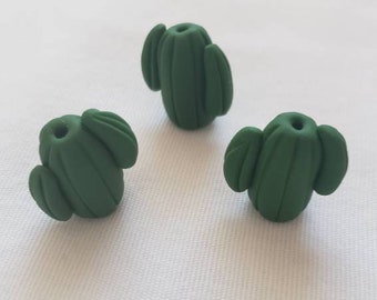 Saguaro Cactus Beads/ Set Of Three 17mm Polymer Clay Cacti/ Handmade/ Jewelry Supplies/ Desert Plant Beads/ Succulents/ Crafts/ Beading