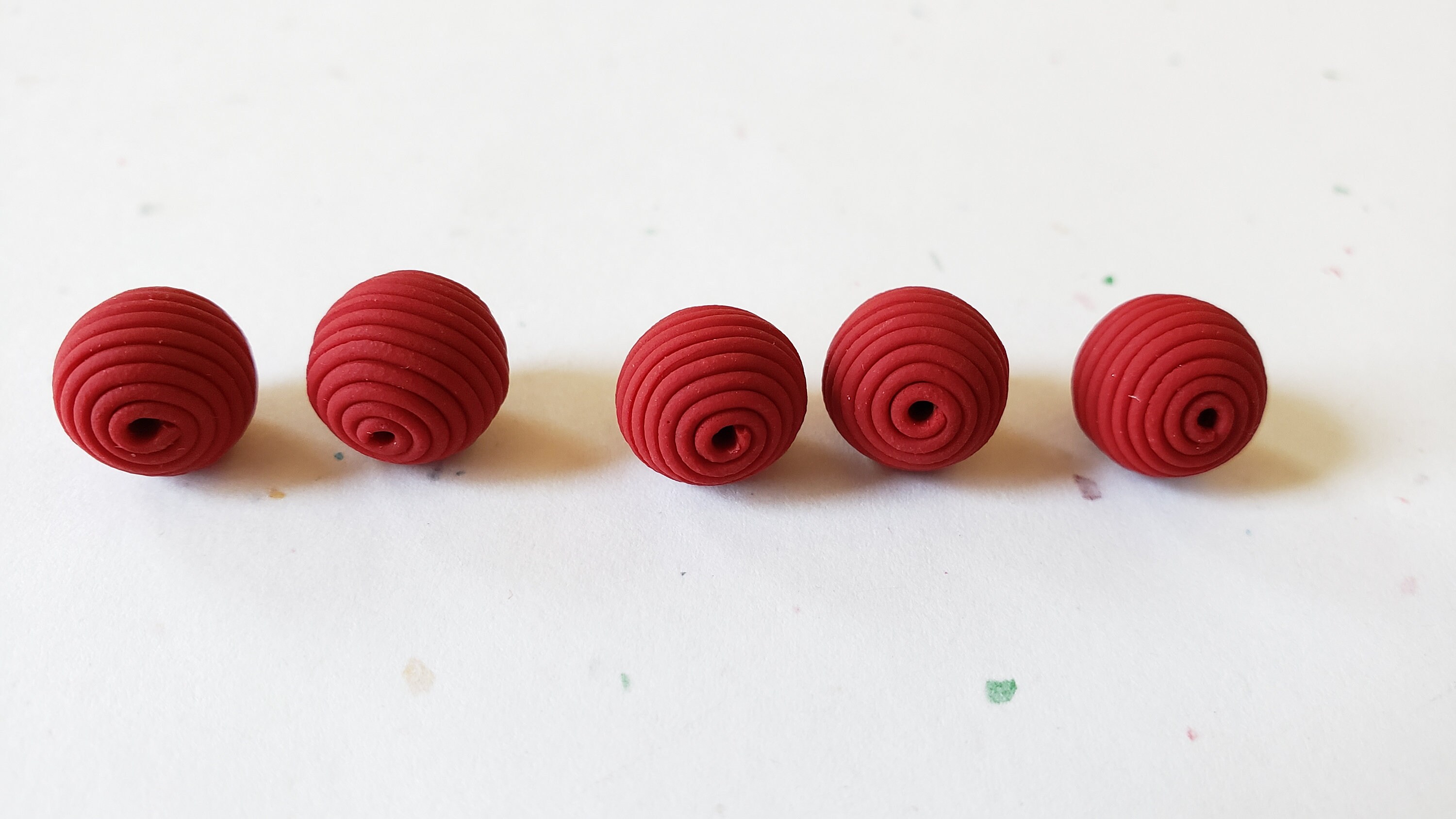 Red Round Polymer Clay Coil Beads/ Set of Five 10mm Handmade Etsy
