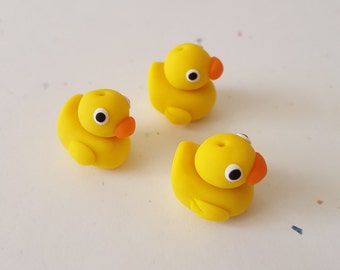 Rubber Ducky Beads/ Set Of Three 14mm Polymer Clay Rubber Duckies/ Handmade/ Jewelry Supplies/ Beads/ Duck Beads/ Crafts/ Beading