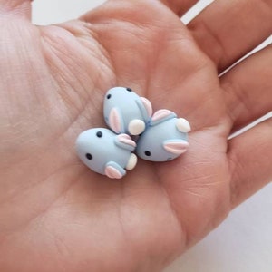 Bunny Rabbit Beads/ Set Of Three 15mm Polymer Clay Blue Bunnies/ Handmade/ Jewelry Supplies/ Easter Beads/ Animal Beads/ Crafts/ Beading image 6
