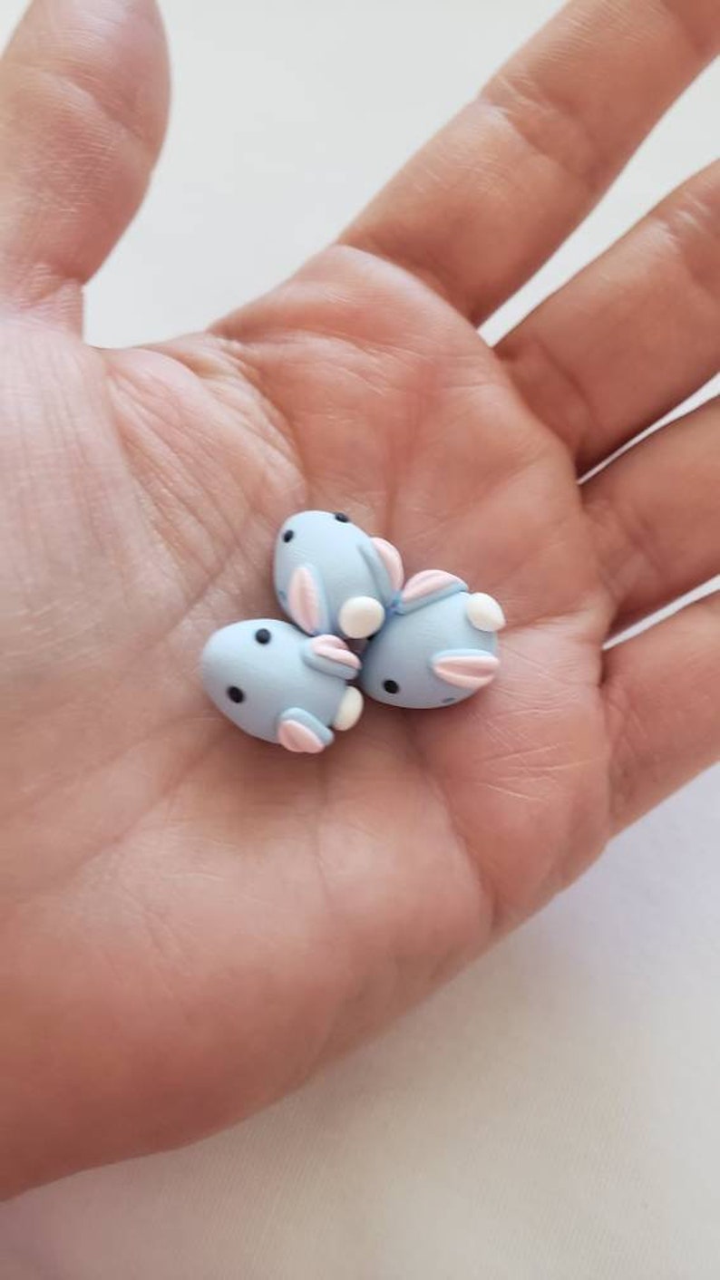 Bunny Rabbit Beads/ Set Of Three 15mm Polymer Clay Blue Bunnies/ Handmade/ Jewelry Supplies/ Easter Beads/ Animal Beads/ Crafts/ Beading image 6