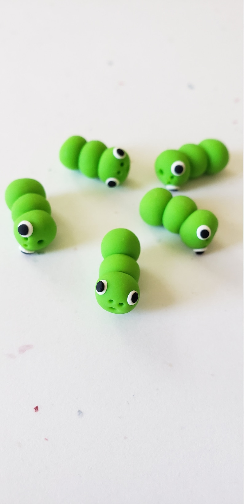 Polymer Clay Caterpillar Beads/ Set of Five/ 18mm/ Handmade/ Etsy Israel