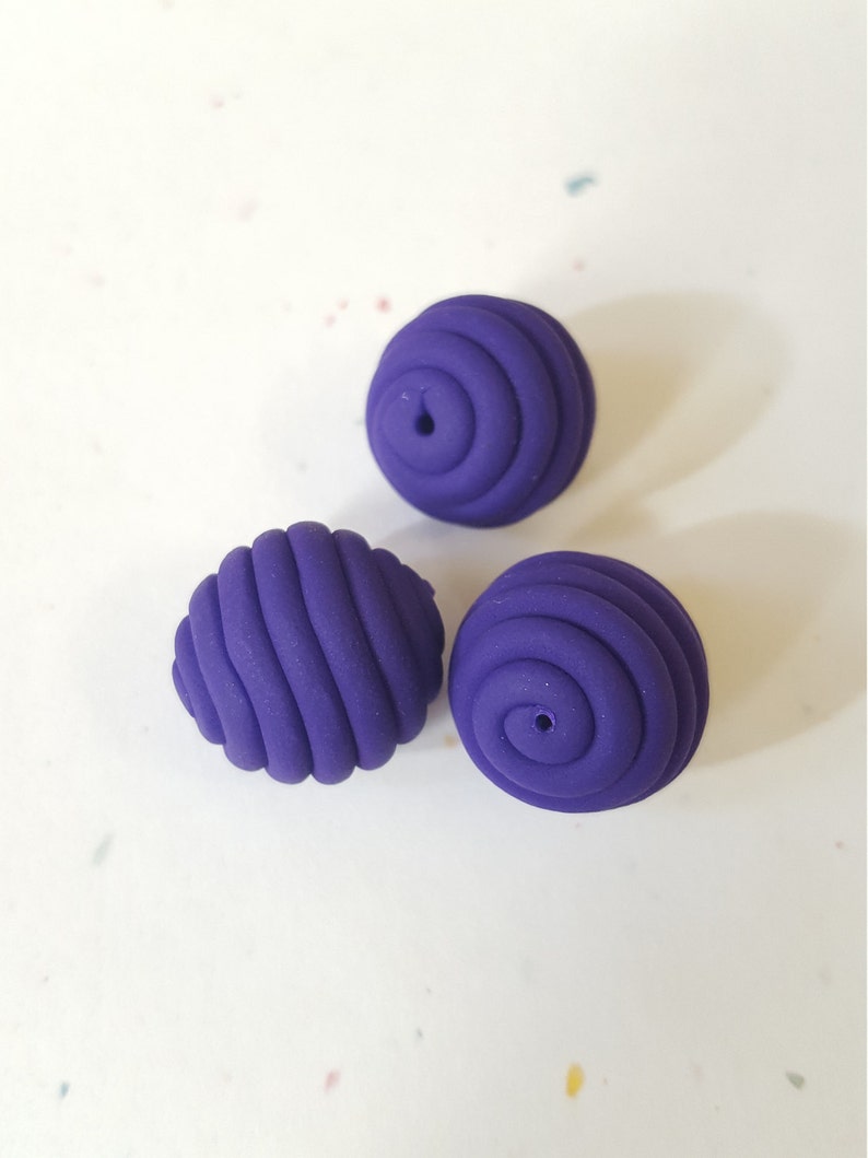 Purple Round Polymer Clay Coil Beads/ Set of Three 15mm Violet Etsy