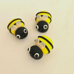 Handmade Polymer Clay Bumble Bee Beads: Yellow & Black (Set of 3) 17mm