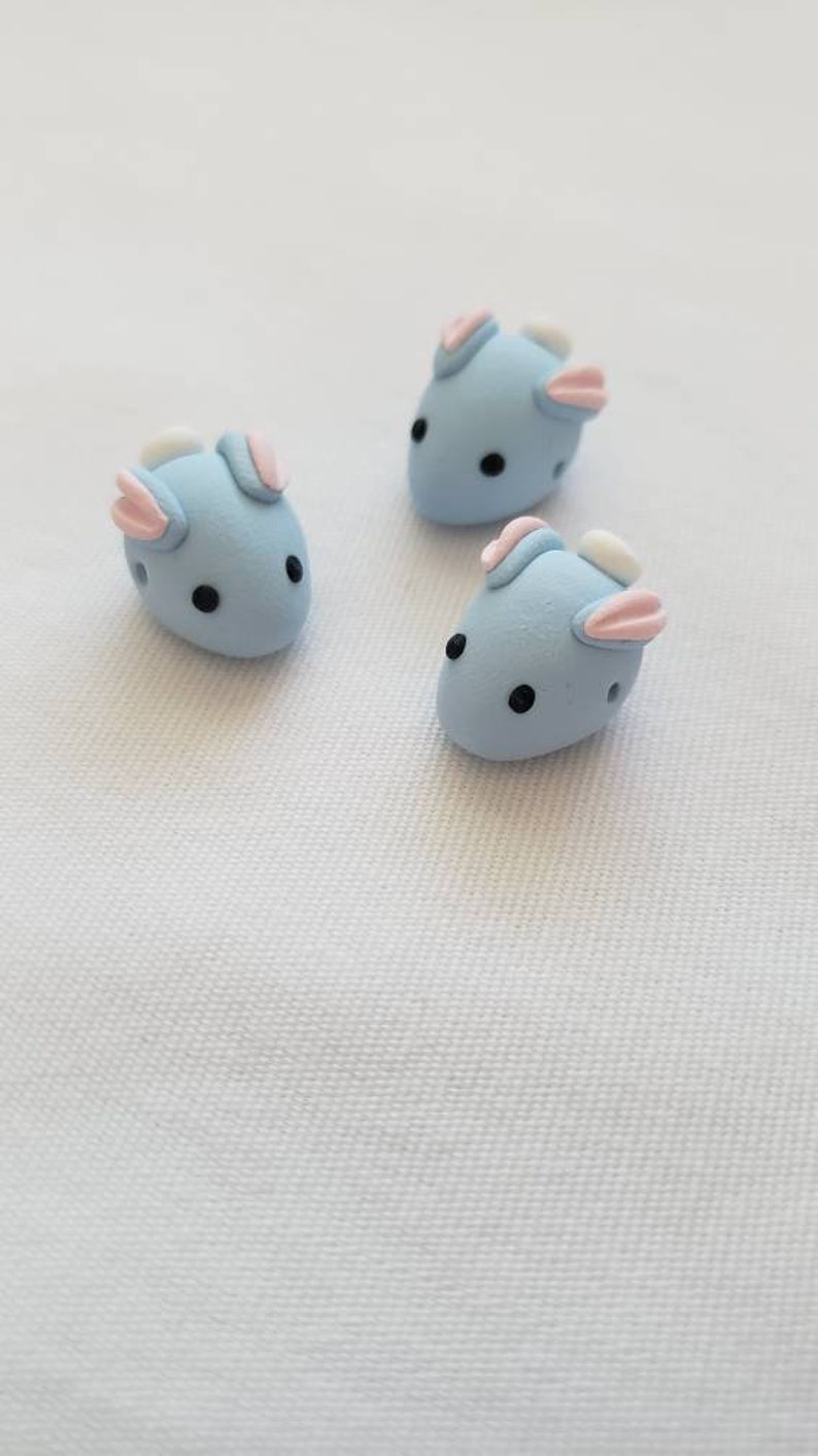 Bunny Rabbit Beads/ Set Of Three 15mm Polymer Clay Blue Bunnies/ Handmade/ Jewelry Supplies/ Easter Beads/ Animal Beads/ Crafts/ Beading image 1