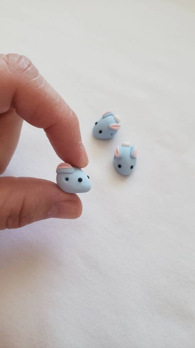 Bunny Rabbit Beads/ Set Of Three 15mm Polymer Clay Blue Bunnies/ Handmade/ Jewelry Supplies/ Easter Beads/ Animal Beads/ Crafts/ Beading image 7