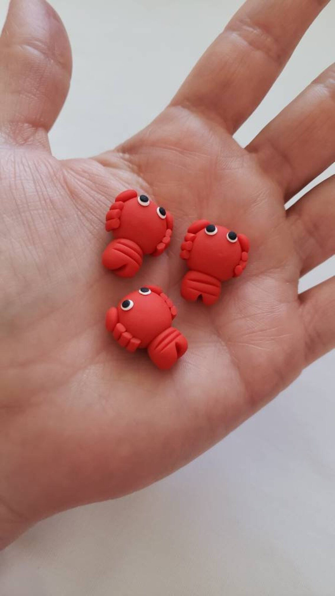 Lobster Beads/ Set Of Three 20mm Polymer Clay Handmade Red Etsy