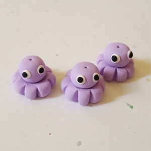 Lavender Octopus Beads: Handmade Polymer Clay Sea Life Beads (Set of 3), 13mm