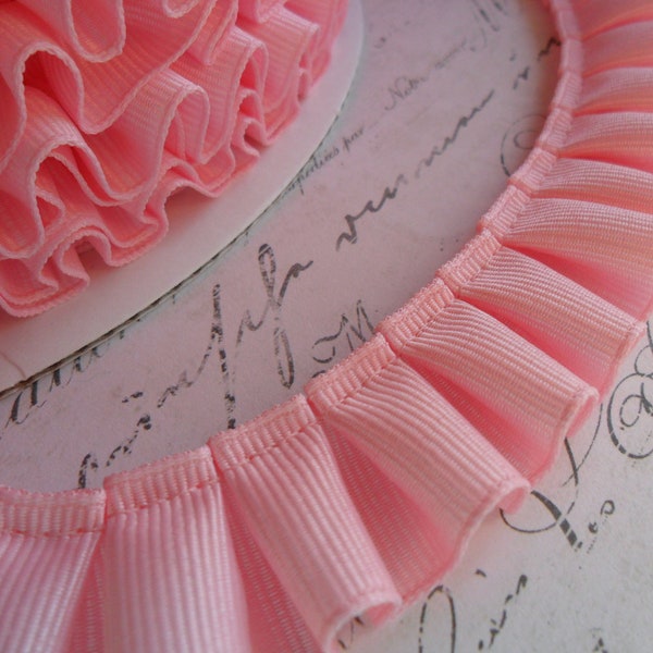 Cotton Candy  Pink Grosgrain Box Pleat  Ruffle 7/8 wide ribbon trim