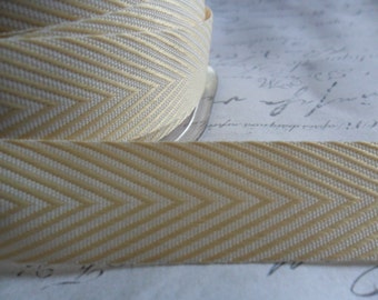 Twill Champagne and White 3/4 inch Woven Chevron Ribbon Trim