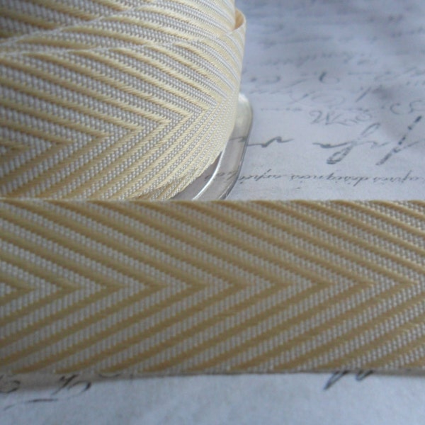 Twill Champagne and White 3/4 inch Woven Chevron Ribbon Trim