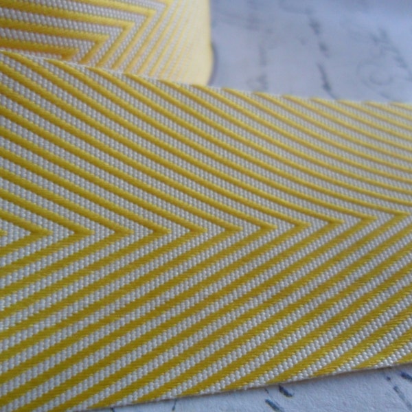 Twill Lemon Yellow and White 1.5 inch Woven Chevron Ribbon Trim