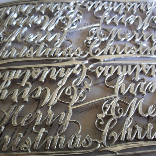 Metallic Silver Foil Embossed German Dresden Scrap Merry Christmas