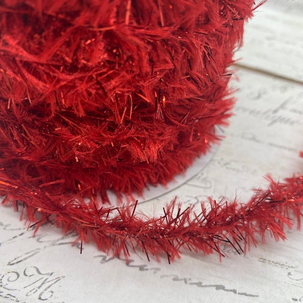 Red Vintage Style Tinsel and Chenille Roping Trim