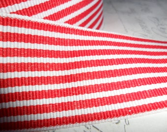 1.5 inch wide Twill Red,and  Whtie  Woven Striped Ribbon Trim