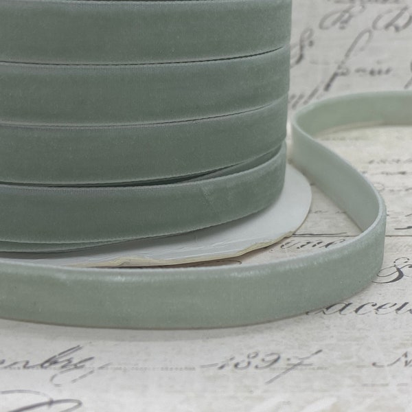 Sea Foam Green Velvet 3/8 inch Ribbon