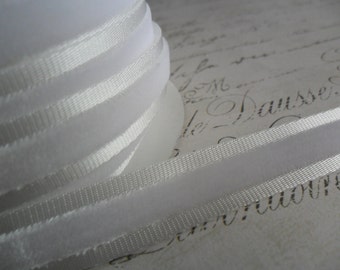 Soft White ribbon with White velvet center 5/8 wide