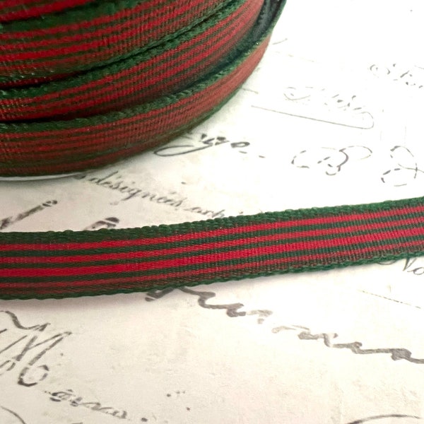 Red and Green Heritage Striped Ribbon 3/8