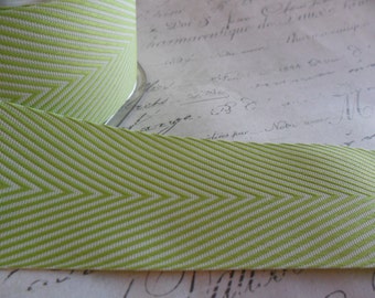 Twill Lime Green and White 1.5 inch Woven Chevron Ribbon Trim