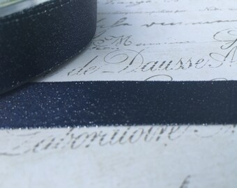Two Tone Double Face Satin Sparkle Ribbon Midnight Navy/Silver  5/8 wide