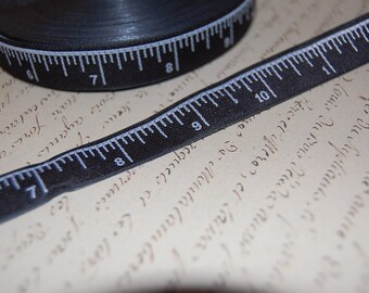 One Half Inch Wide Black and White Measuring Tape Ribbon Trim