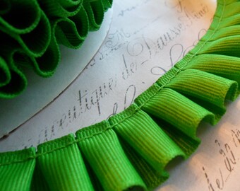 Apple Green Grosgrain Box Pleat  Ruffle Trim 7/8 inch