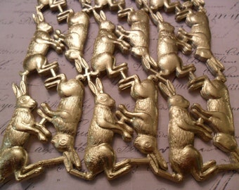 12 Metallic Gold Foil Vintage Style Die Cut Dresden Easter Bunnies German Scrap