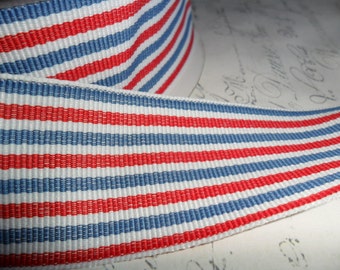 1.5 inch wide Twill Red, Whtie and Blue Woven Striped Ribbon Trim