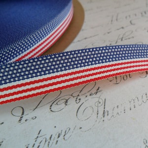 Patriotic Red White and Blue Stars and Stripes Grosgrain 5/8 inch double sided ribbon