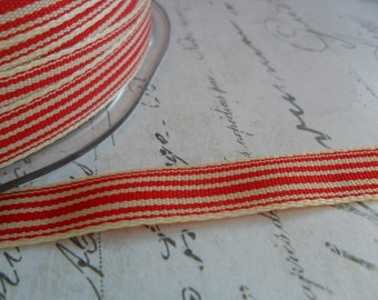 Red and Cream Heritage Striped Ribbon 3/8