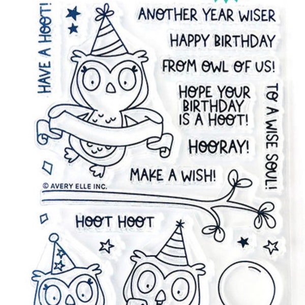 Avery Elle Clear Photopolymer Rubber Stamp Set- Hoot hoot hooray