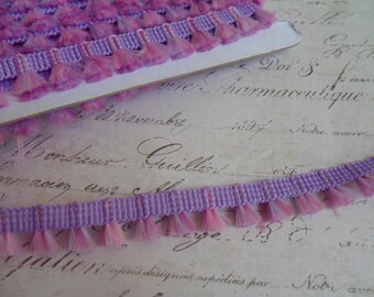 Violet Pastel and Pink Brush Fringe Trim with irridescent sparkle, approx 1/2 inch wide