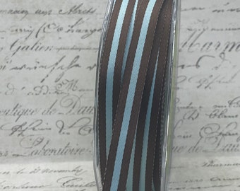 3/8 Satin Chocolate/ Aqua Stripe Ribbon