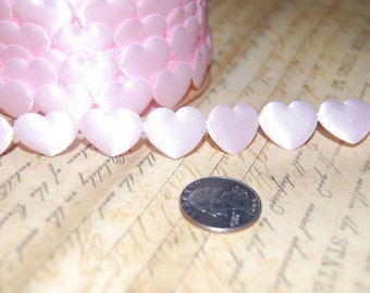 Pink Satin Puffy Heart Ribbon Trim Hearts