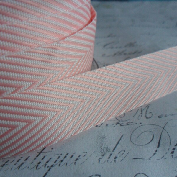 Twill Pink  and White 3/4 inch Woven Chevron Ribbon Trim