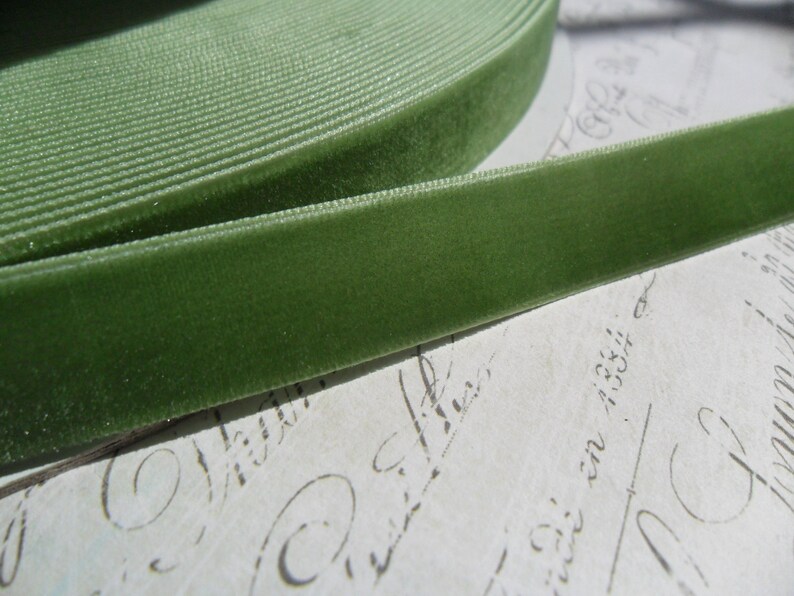 Moss Green 5/8 Velvet Ribbon image 1