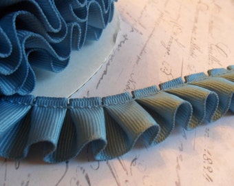 Dusty Blue Grosgrain Box Pleat  Ruffle Trim 7/8 inch