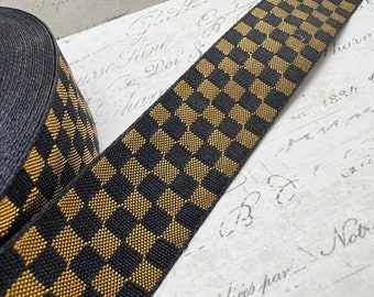 Black and Gold Woven Checkerboard Ribbon 1 inch wide