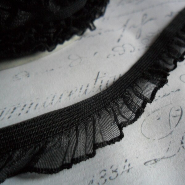 Black Organza  Elastic  Ruffle approx 1/2 inch wide