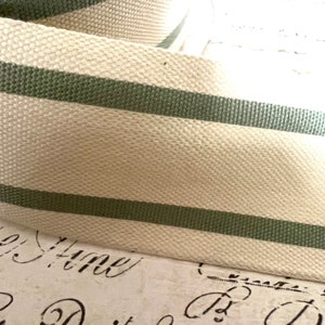 French Style Organic Cotton Natural and Sage Green Stripe Ribbon 1.5 inches wide