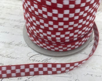 Red and White Woven Checkerboard Ribbon 3/8 wide