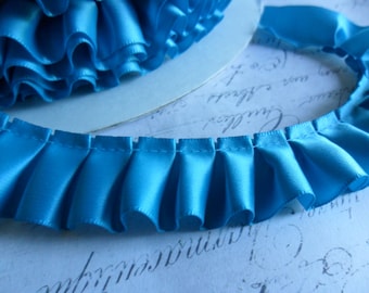 Turquoise  Blue Satin Box Pleat  Ruffle Trim 7/8 inch