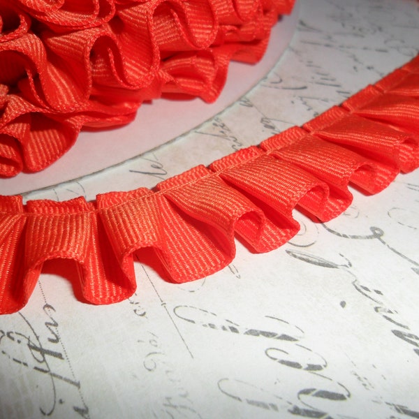 Orange Grosgrain Box Pleat  Ruffle 7/8 wide ribbon trim