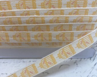 9/16 Baumwolle Twill Tape gedruckt mit Vogel Käfige Buttercup gelb