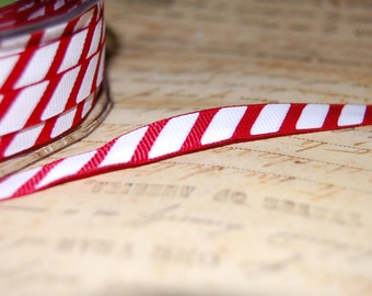 Red and White Peppermint stick 3/8 Grosgrain Ribbon