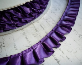 7/8 Deep Violet Pleated Satin Ribbon Ruffle Trim