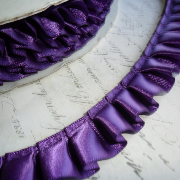 7/8 Deep Violet Pleated Satin Ribbon Ruffle Trim