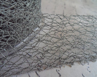 1 1/2 Inch Mesh Web Ribbon in Pewter Grey